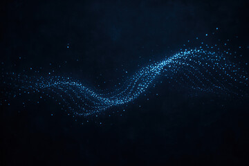 Poster - A flowing wave glowing cyan dots over a deep charcoal background symbolizes innovation and strategic growth in a dynamic business environment