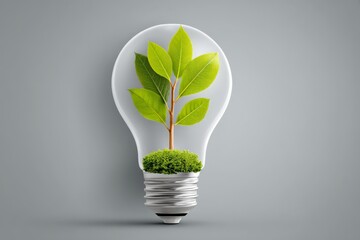 Poster - Innovative design of a light bulb featuring a tree and green leaves, symbolizing eco-friendly energy solutions for a sustainable future