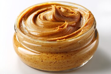 Aufkleber - Creamy nut butter stored in a glass container with an appealing swirl on top, showcasing its rich texture