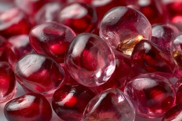 Poster - Beautifully glossy red gemstones shining under soft light with intricate details visible in their surfaces