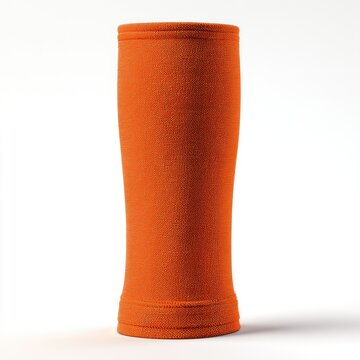 Orange cylindrical drinking glass.  Features a textured,  smooth surface and a slightly tapered form