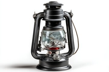 Poster - Vintage oil lantern displaying intricate glass design in a classic black finish with a hint of fuel visible inside