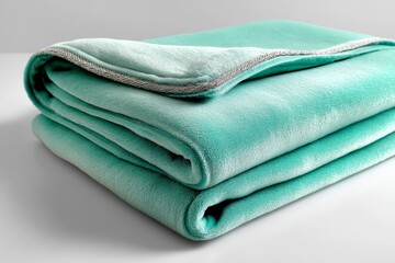 Aufkleber - Soft turquoise blanket folded on a clean surface in a well-lit indoor setting showcasing texture and color