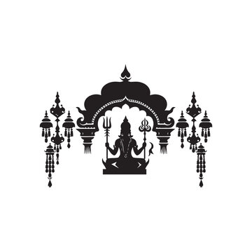 Ganga Dussehra Silhouette Vector Illustration, Solid White Background.