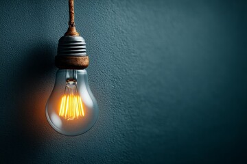 Aufkleber - Vintage light bulb illuminating a textured wall in a dimly lit room during the evening
