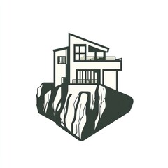 Aufkleber - Modern House on Cliff; Illustration; Architecture; Creative; Print; Background; Minimalist Design; Vector Graphic; Stock Photo