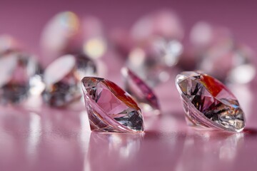 Aufkleber - Sparkling pink and clear crystals scattered on a soft pink surface create a beautiful display of light and color