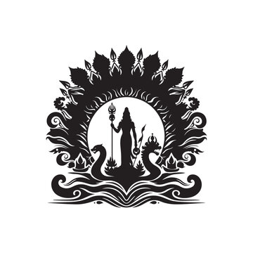 Ganga Dussehra Silhouette Vector Illustration, Solid White Background.