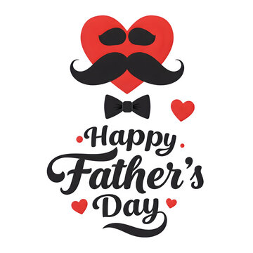 Father's Day greeting card with a fun mustache, bow tie, and heart shape. Stylish lettering in vector illustration.