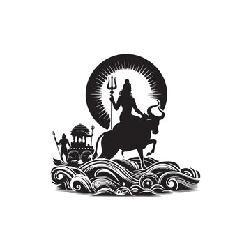 Ganga Dussehra Silhouette Vector Illustration, Solid White Background.