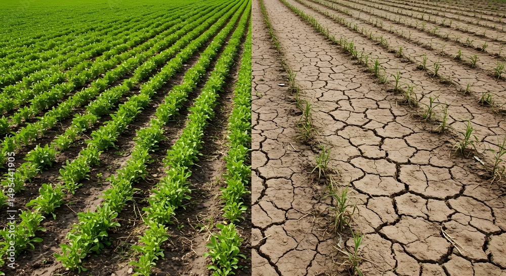 Comparing Thriving Crops and Drought Affected Field Stock Photo | Adobe ...