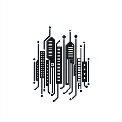 Aufkleber - Smart city digital circuit skyline, technological urban landscape, future innovation