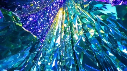 Poster - Abstract Crystal Facets Reflecting Light - Geometric Patterns, Iridescent Colors 4K.