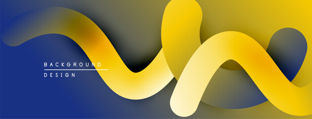 Aufkleber - Abstract background features flowing yellow shapes over blue, gray gradients. Modern design element for digital projects.
