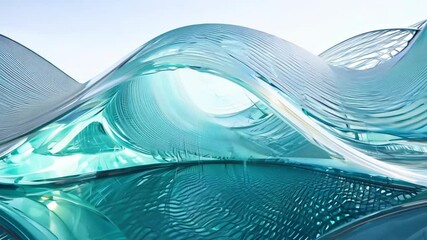 Poster - Modern Architecture Abstract Glass Structure Exterior Waves Reflecting in Water Video in 4k.