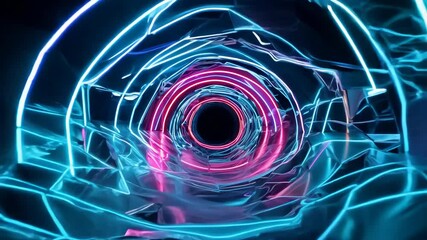 Poster - Neon Tunnel Abstract Loop Animation Background, Glowing Light, Pink and Blue 4K.