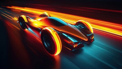 Poster - Abstract Technology High Speed Racing: A Modern And Elegant Sports Activity With Long Exposure Light Effects On Black Background