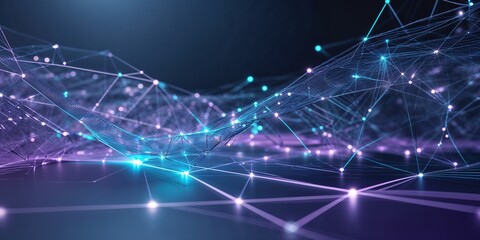 Aufkleber - Futuristic network visualization with glowing nodes and interconnected lines in a digital space at night