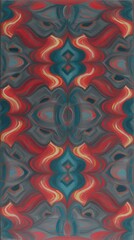 Poster - Abstract symmetrical design with vibrant red and blue swirls in a vertical arrangement creating a striking visual impact for artistic themes