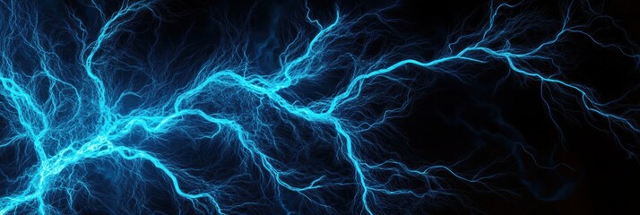 Poster - Electric blue lightning bolts illuminating a dark background with intricate patterns