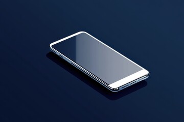 Poster - Smartphone resting on dark blue surface with sleek design and reflective screen