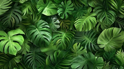  Lush Green Tropical Monstera Leaves Background