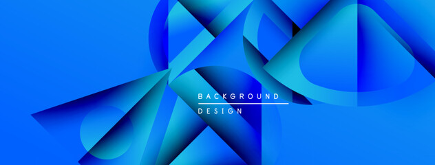 Leinwandbilder - Abstract blue design features overlapping geometric shapes. Gradient shades create depth, modern aesthetic. Text reads background design.