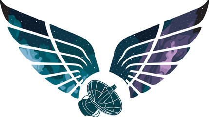 Aufkleber - Abstract design of space wings and a satellite dish representing communication and exploration