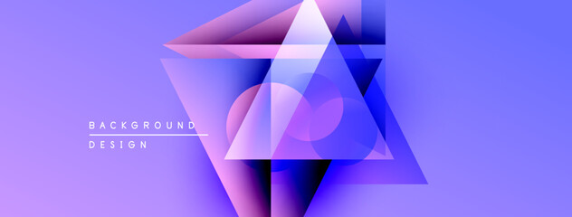 Poster - Abstract geometric shapes overlap, creating vibrant purple gradient background. Modern design elements suggest digital art, innovation.