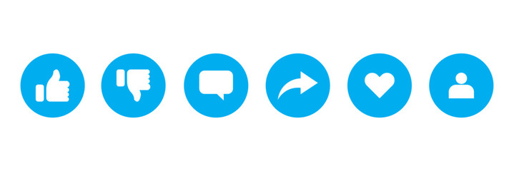 Fototapete - Social media interface icon set. Comment, love, chat, like, dislike, user, share symbols. Vector interface icons