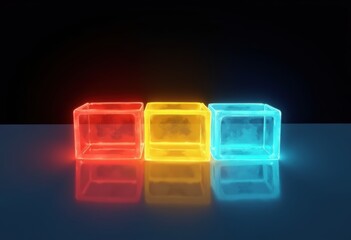 Aufkleber - Colorful neon blocks in red, yellow, and blue on a reflective surface
