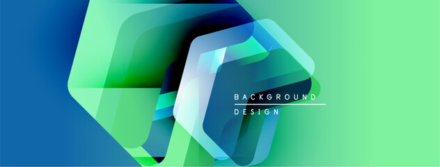 Poster - Abstract geometric shapes overlap, creating vibrant gradient background. Modern design elements suggest innovation, technology.