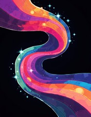 Fototapete - Colorful abstract wave design with vibrant hues and sparkling stars