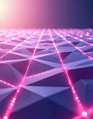 Fototapete - Abstract geometric background with glowing pink lines and triangles