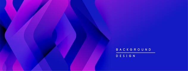 Poster - Abstract geometric shapes, vibrant purple, blue gradients create modern background. Design elements overlap, forming dynamic composition.