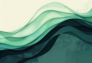 Fototapete - Abstract waves in soothing shades of green and blue create a tranquil atmosphere