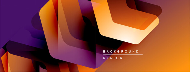 Poster - Abstract geometric shapes blend vibrant orange, purple hues. Dynamic composition creates modern background design. Smooth gradients add depth.