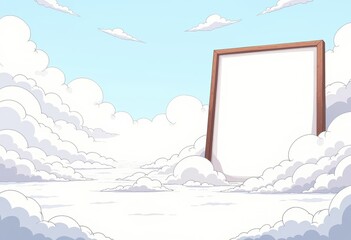 Poster - Blank frame surrounded by fluffy clouds in a serene sky setting