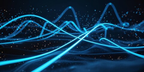 Aufkleber - Vibrant blue waves create dynamic patterns in a digital realm at night
