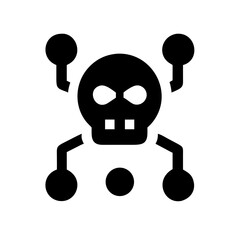 Poster - icon of a skull and crossbones made of circuit board elements, symbolizing cyber threats or digital danger, perfect for websites or blogs about computer viruses, hacking, or data security warnings.