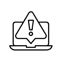 Poster - Black outline icon of a laptop displaying a warning triangle with an exclamation mark. Useful for tech support blogs, error messages, or security alerts.