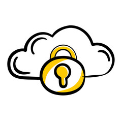 Poster - A doodle-style illustration of a cloud with a padlock in front. Use for cloud security blogs, data protection websites, or technology content.
