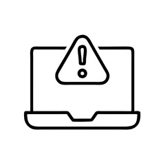 Poster - Black outline icon of a laptop displaying a warning triangle with an exclamation mark. Useful for tech support blogs, error messages, or security alerts.