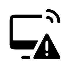 Poster - icon of a monitor with Wi-Fi signals and a warning triangle, suitable for websites or blogs about network issues, internet connectivity problems, or system errors.