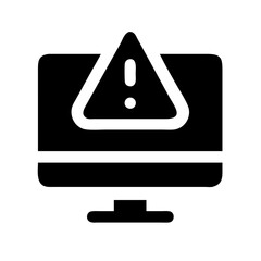 Poster - Black icon of a computer monitor displaying a warning triangle with an exclamation mark. Useful for tech support blogs, security alerts, or error notifications.