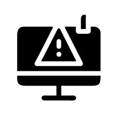 Poster - Black icon of a computer monitor displaying a warning triangle with an exclamation mark. Useful for tech support blogs, security alerts, or error notifications.