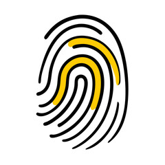 Poster - stylized black outline of a fingerprint with yellow highlighting. Could be used for security blogs or websites discussing biometric identification and technology.