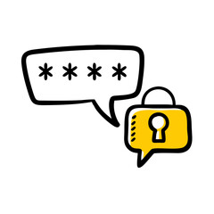 Aufkleber - password bubble with asterisks and a locked keyhole bubble, ideal for websites or blogs on account security, login, or data protection.