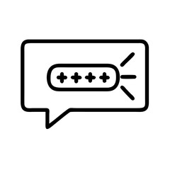 Aufkleber - A line art icon of a speech bubble containing asterisks and a rectangle, representing a hidden password or encrypted message. Use for security blogs, privacy tutorials, or online communication content