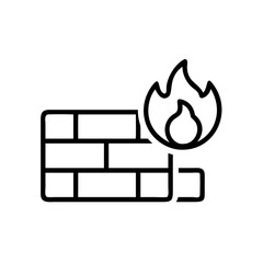 Poster - Black outline icon of a brick wall with flames behind it. Useful for cybersecurity blogs, network security websites, or data protection content.